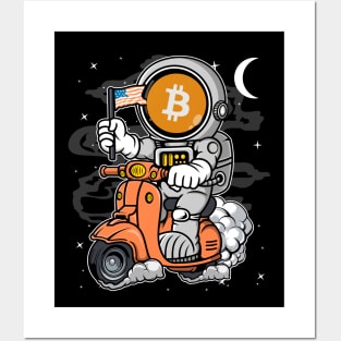 Astronaut Scooter Bitcoin BTC Coin To The Moon Crypto Token Cryptocurrency Blockchain Wallet Birthday Gift For Men Women Kids Posters and Art